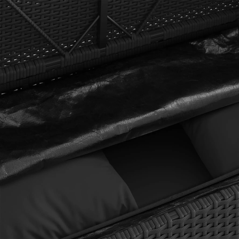 vidaXL dārza sols ar matraci, melna PE rotangpalma