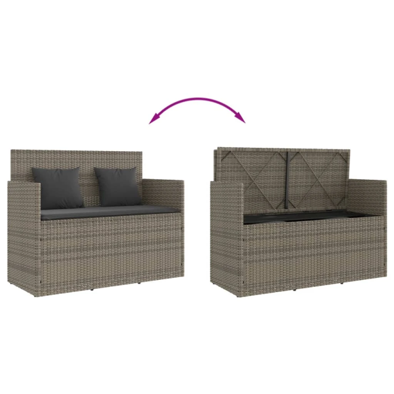 vidaXL dārza sols ar matračiem, pelēka PE rotangpalma