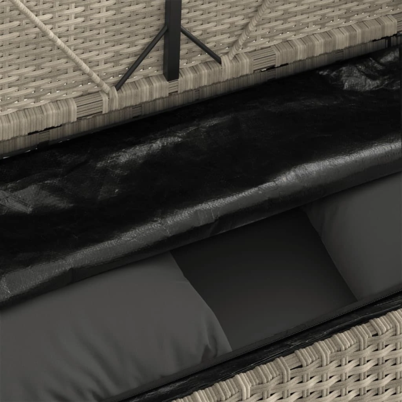 vidaXL dārza sols ar matračiem, gaiši pelēka PE rotangpalma