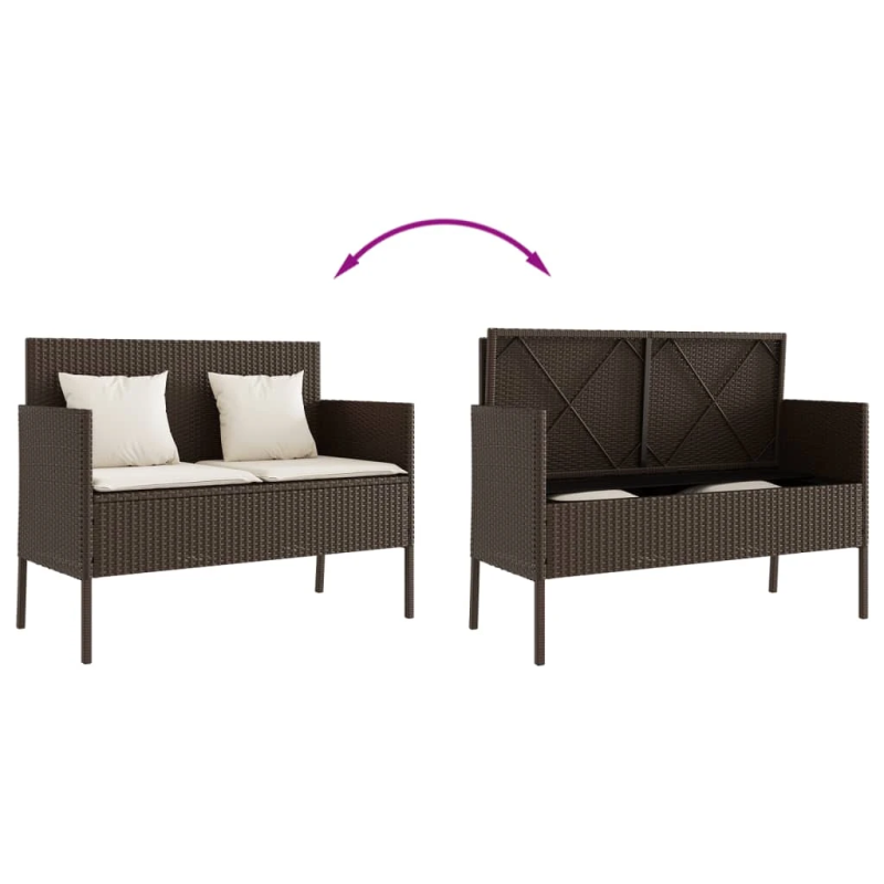 vidaXL dārza sols ar matračiem, brūna PE rotangpalma