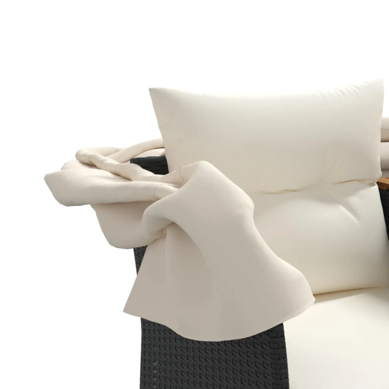 vidaXL divvietīgs dārza dīvāns ar jumtiņu un taburetēm, melns, PE