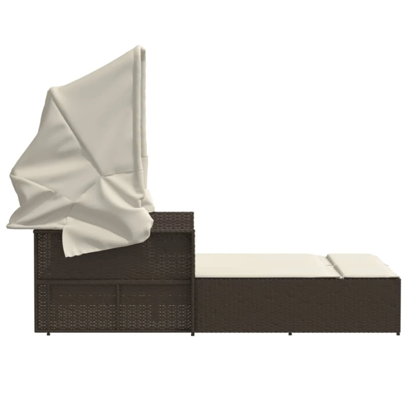 vidaXL divvietīgs sauļošanās krēsls ar jumtiņu, brūna PE rotangpalma