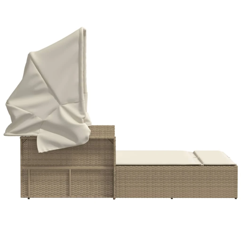 vidaXL divvietīgs sauļošanās krēsls ar jumtiņu, bēša PE rotangpalma