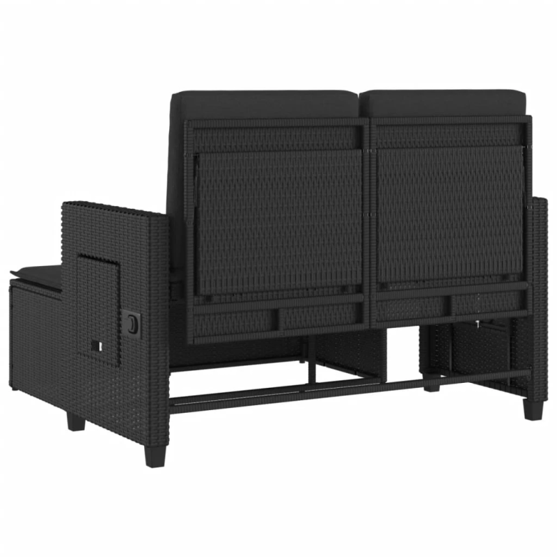 vidaXL atgāžams dārza krēsls ar matračiem, melna PE rotangpalma