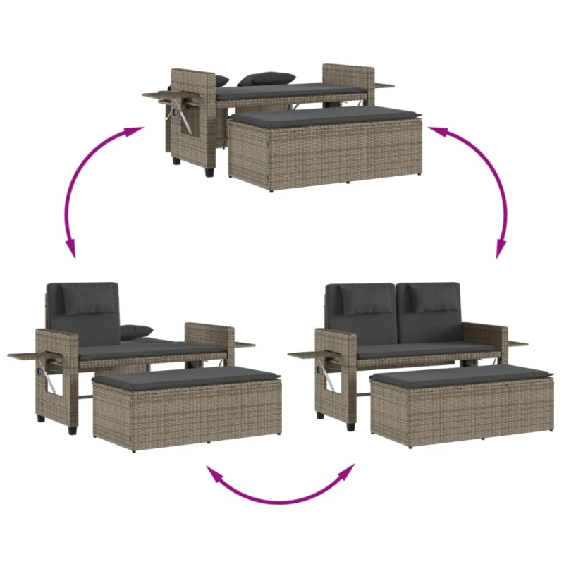 vidaXL atgāžams dārza krēsls ar matračiem, pelēka PE rotangpalma