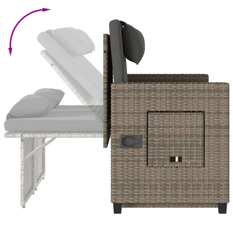 vidaXL atgāžams dārza krēsls ar matračiem, pelēka PE rotangpalma