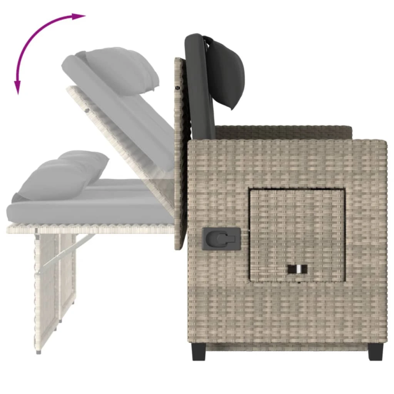 vidaXL atgāžams dārza krēsls ar matračiem, gaiši pelēka PE rotangpalma