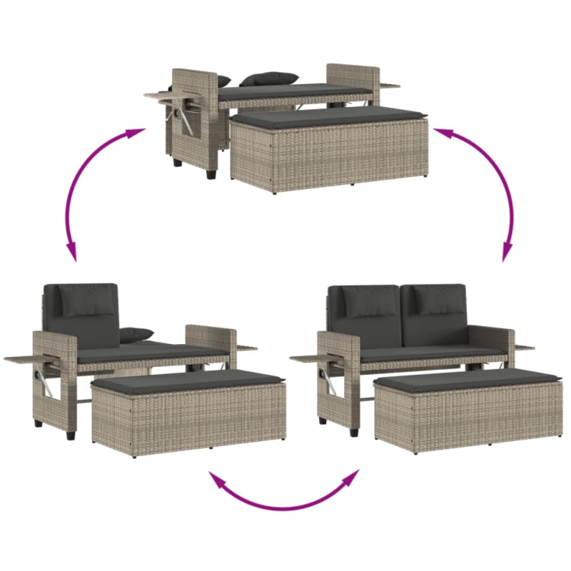 vidaXL atgāžams dārza krēsls ar matračiem, gaiši pelēka PE rotangpalma