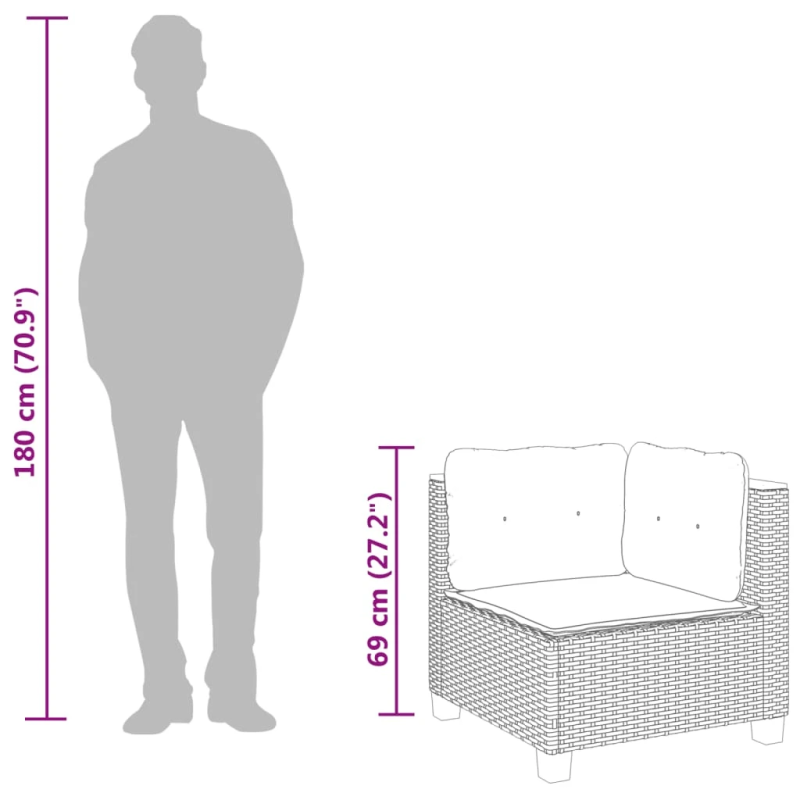 vidaXL dārza stūra dīvāns ar matračiem, pelēka PE rotangpalma