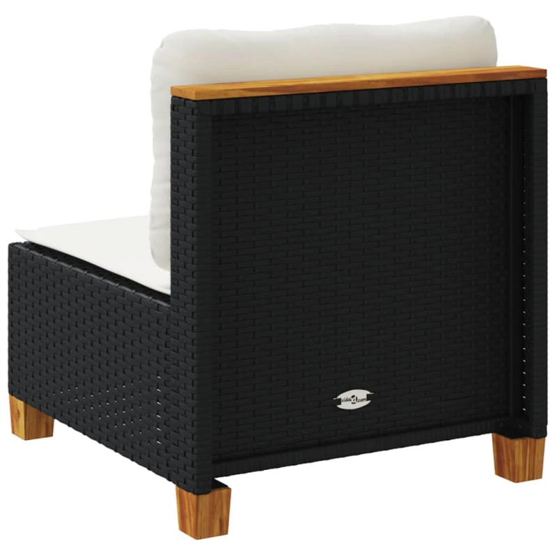 vidaXL dārza dīvāns, matrači, bez roku balstiem, melna PE rotangpalma