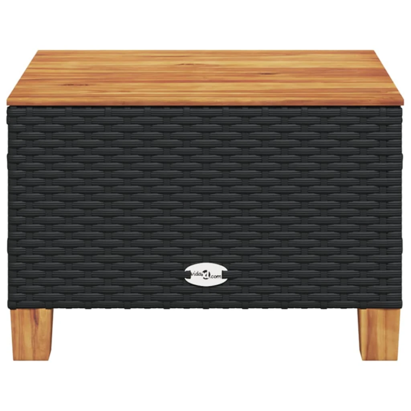 vidaXL dārza galds, 55x55x36 cm, melna PE rotangpalma, akācijas koks