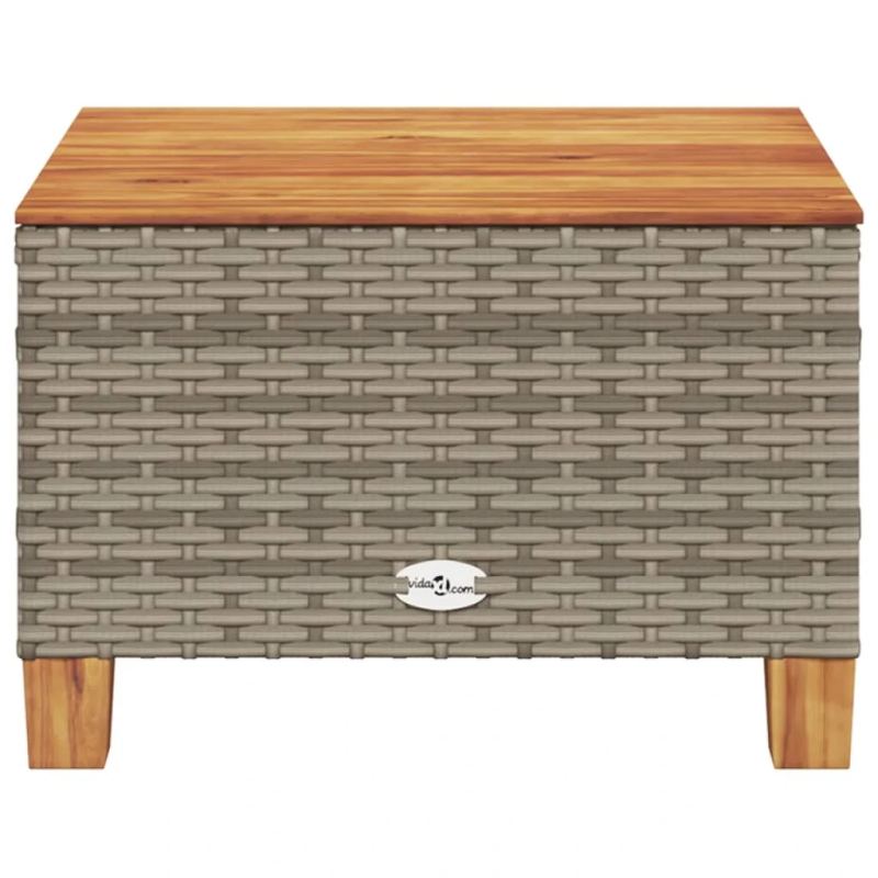 vidaXL dārza galds, 55x55x36 cm, pelēka PE rotangpalma, akācijas koks