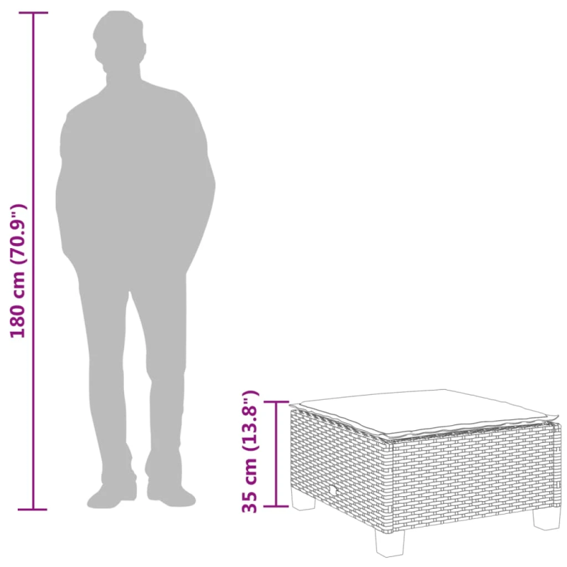 vidaXL dārza soliņš ar matraci, melna PE rotangpalma, 63,5x56x32 cm