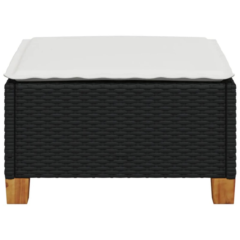 vidaXL dārza soliņš ar matraci, melna PE rotangpalma, 63,5x56x32 cm