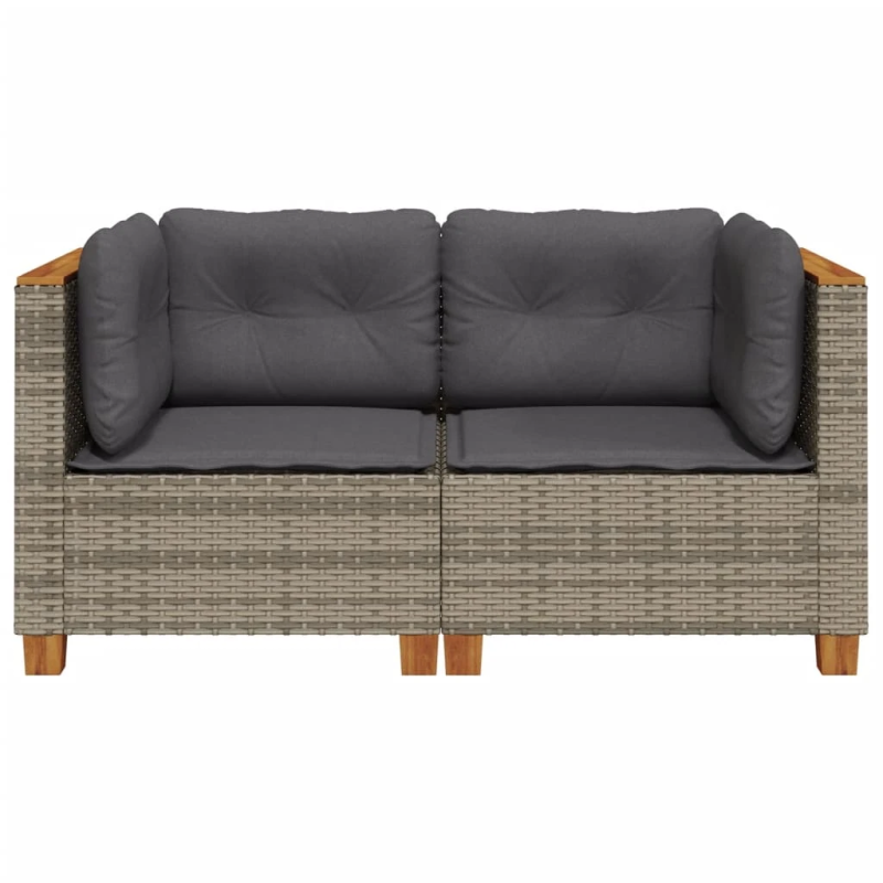 vidaXL dārza stūra dīvāni ar spilveniem, 2 gab., pelēka PE rotangpalma