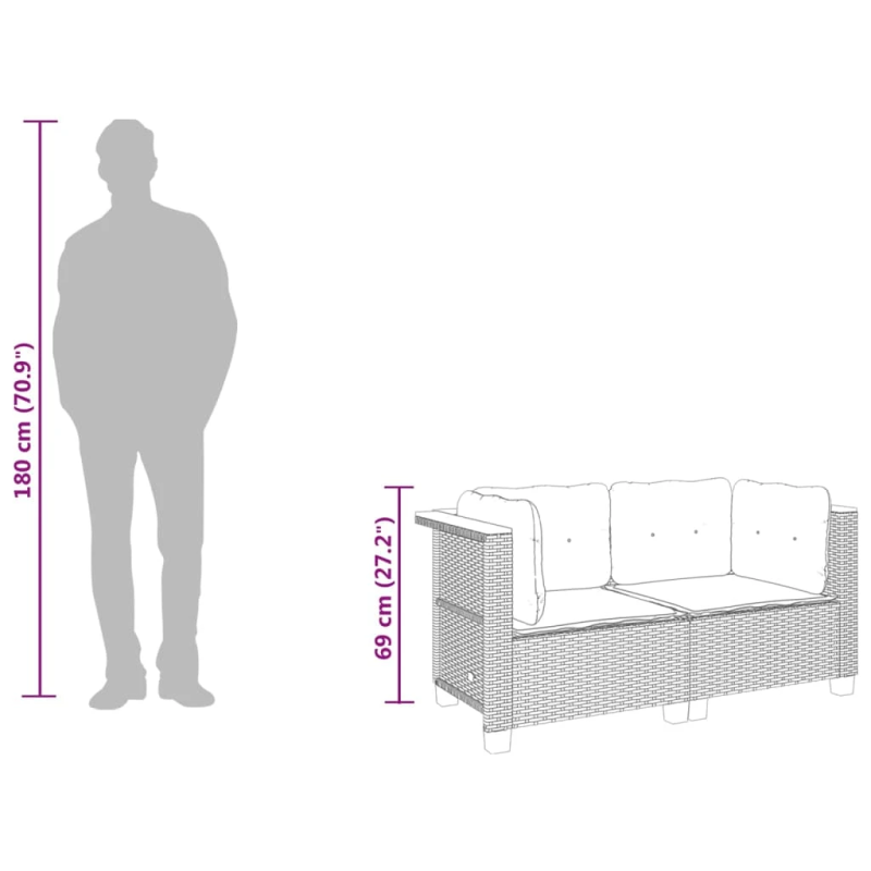 vidaXL dārza stūra dīvāni ar matračiem, 2 gab., bēša PE rotangpalma