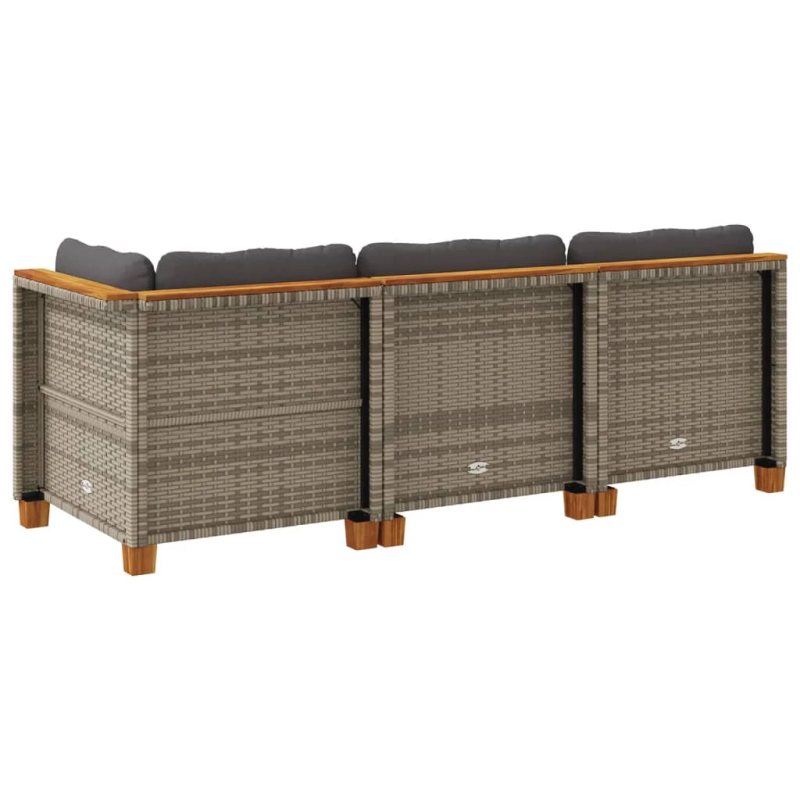 vidaXL trīsvietīgs dārza dīvāns ar matračiem, pelēka PE rotangpalma