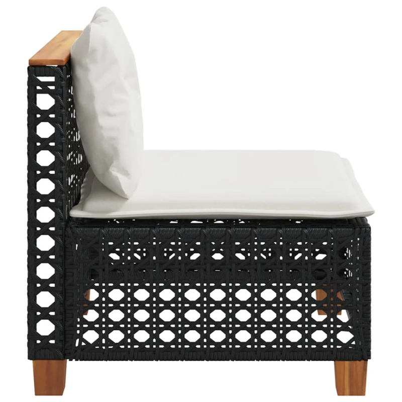 vidaXL dārza dīvāns, matrači, bez roku balstiem, melna PE rotangpalma