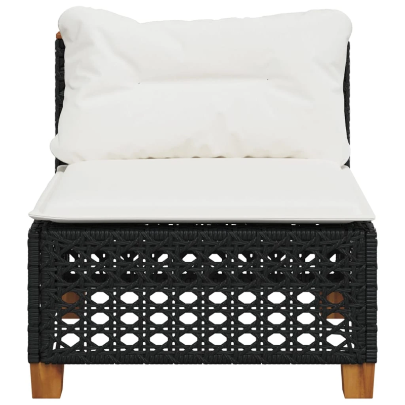 vidaXL dārza dīvāns, matrači, bez roku balstiem, melna PE rotangpalma
