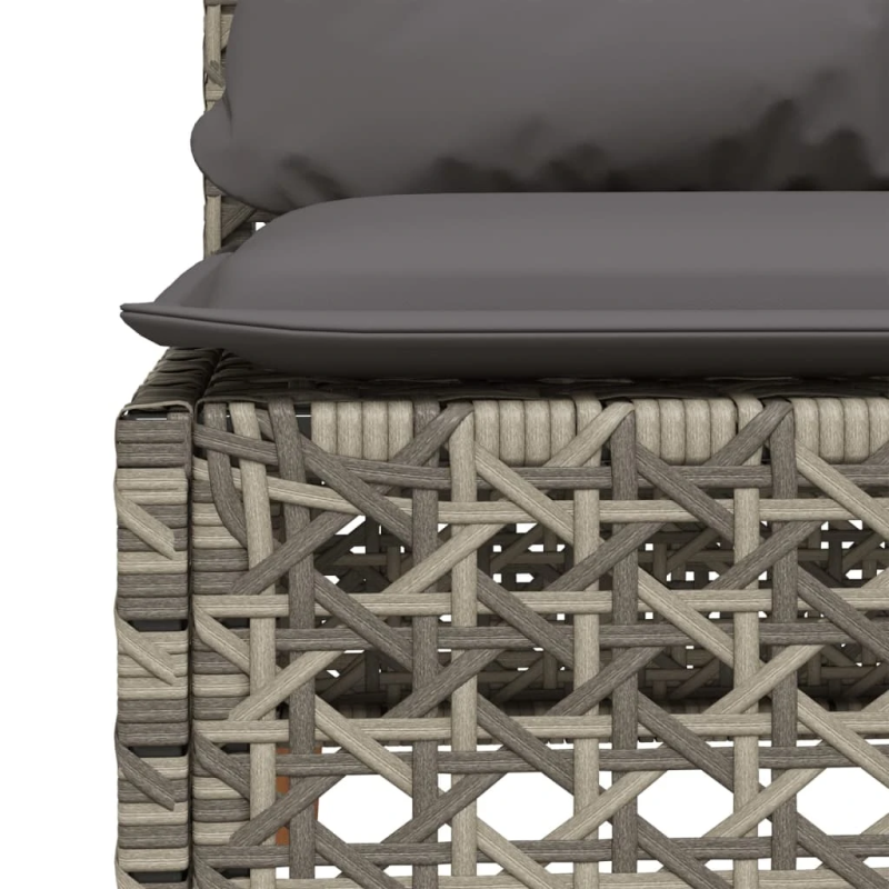vidaXL dārza dīvāns, matrači, bez roku balstiem, pelēka PE rotangpalma