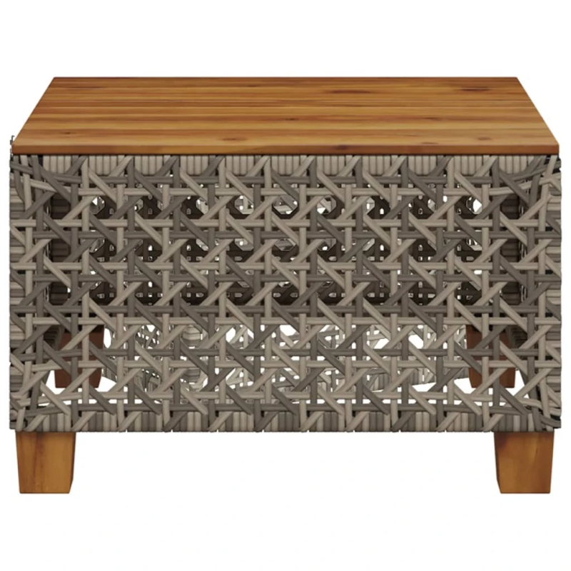 vidaXL dārza galds, 55x55x36 cm, pelēka PE rotangpalma, akācijas koks