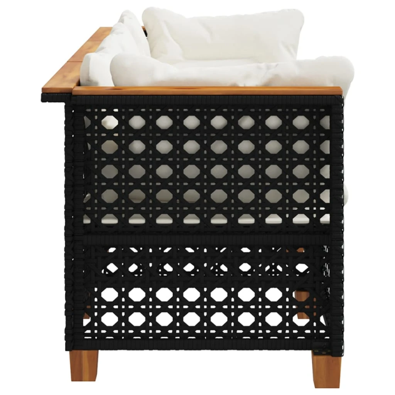 vidaXL trīsvietīgs dārza dīvāns ar matračiem, melna PE rotangpalma