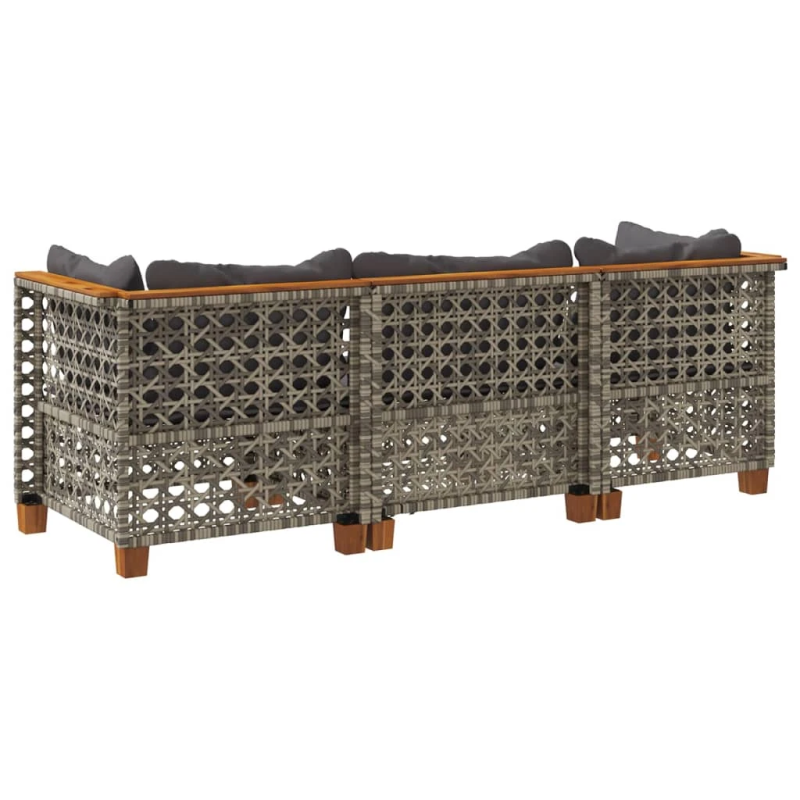 vidaXL trīsvietīgs dārza dīvāns ar matračiem, pelēka PE rotangpalma