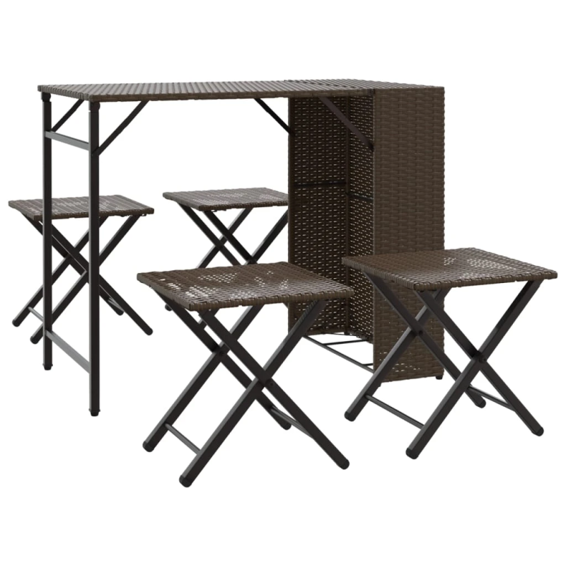 vidaXL 5-daļīgs dārza mēbeļu komplekts salokāms brūns PE rotangpalma