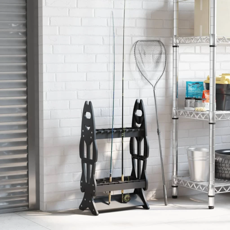 vidaXL makšķeru statīvs 16 makšķerēm, melns