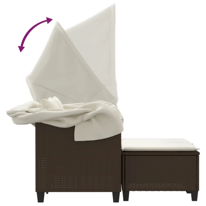 vidaXL divvietīgs dārza dīvāns ar jumtiņu un taburetēm, brūns, PE