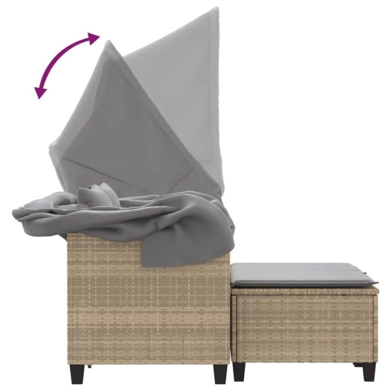 vidaXL divvietīgs dārza dīvāns ar jumtiņu un soliņiem, bēšs, PE