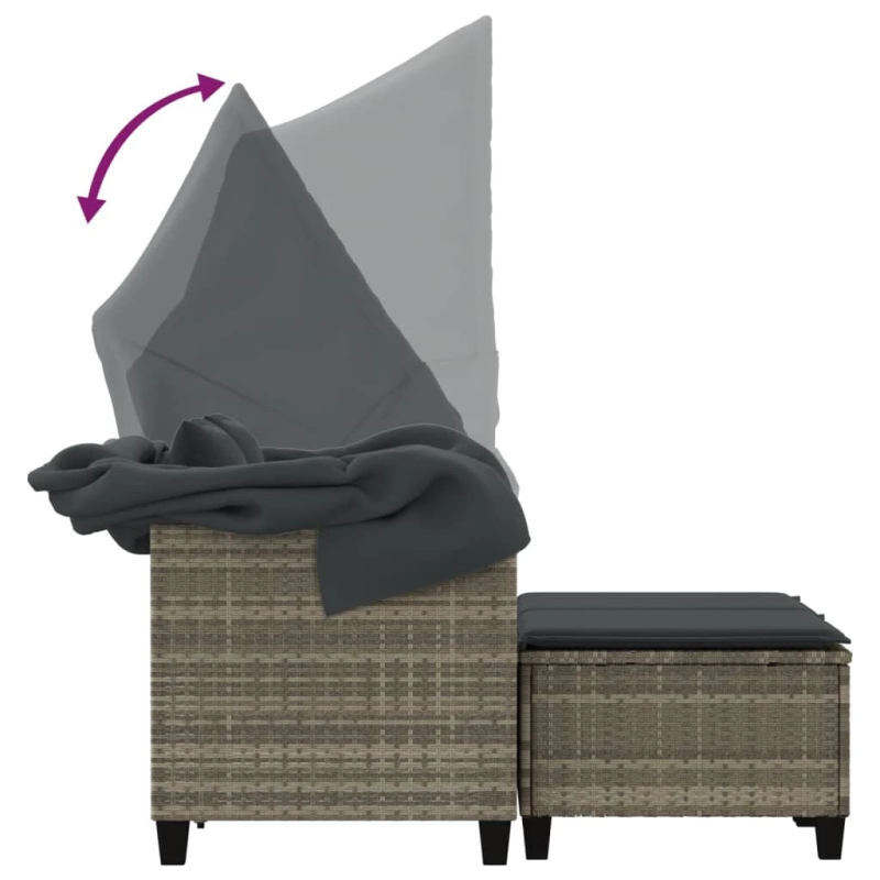 vidaXL divvietīgs dārza dīvāns ar jumtiņu un krēsliem, pelēks, PE