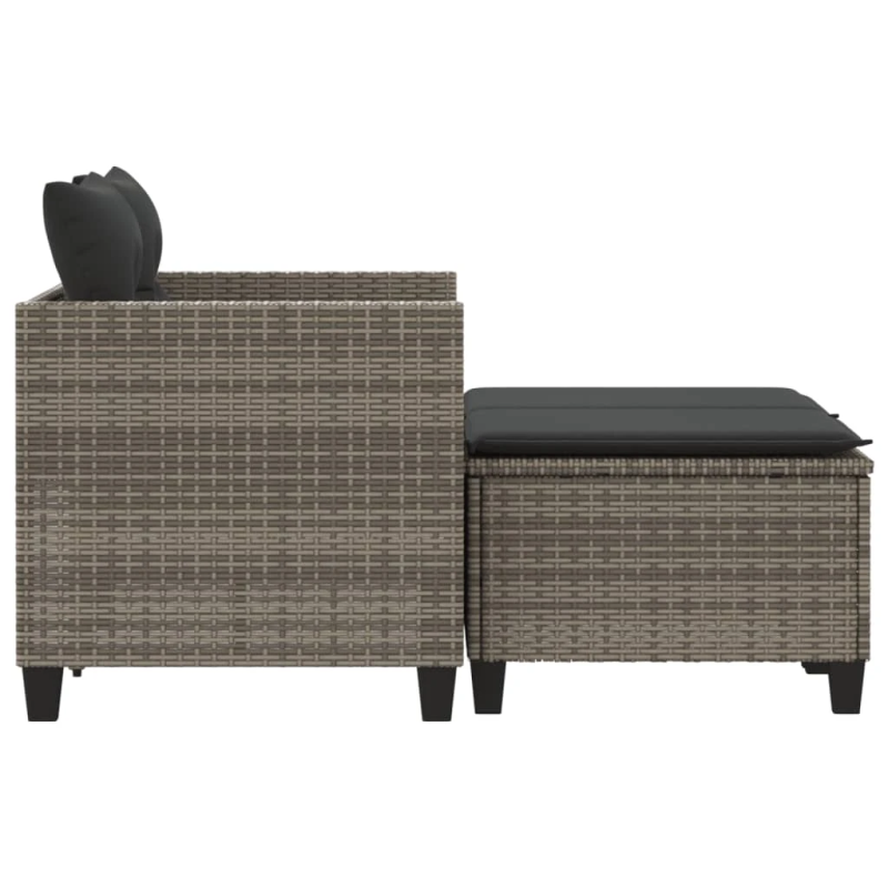 vidaXL divvietīgs dārza dīvāns ar soliem, pelēks, PE rotangpalma