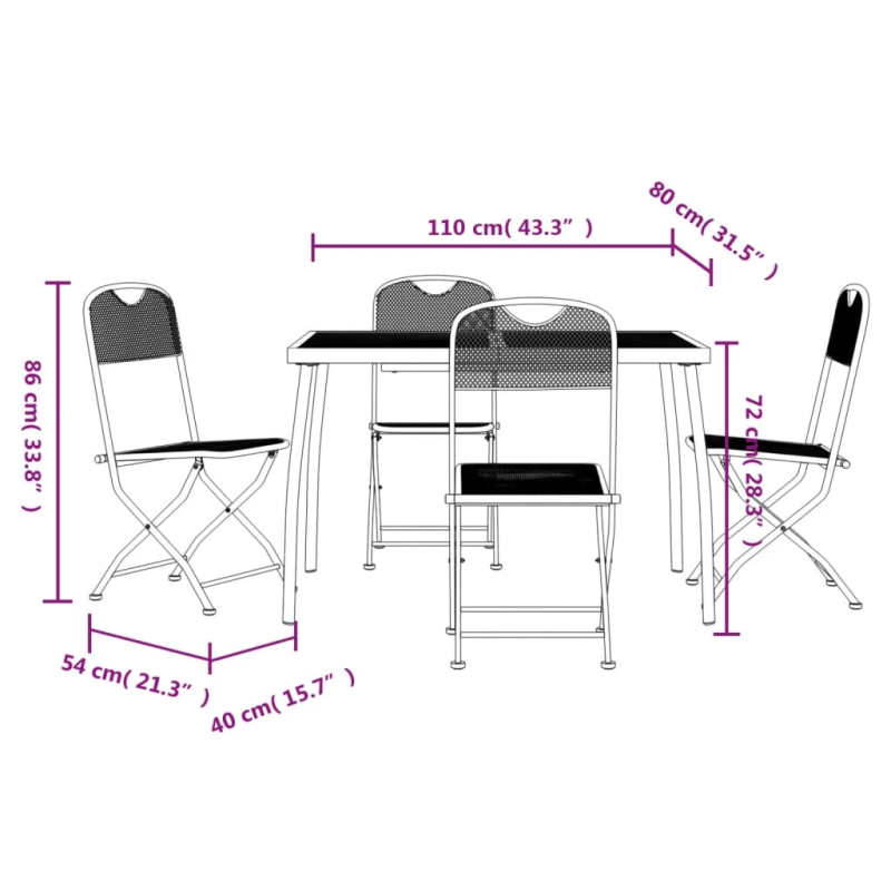 vidaXL 5-daļīgs dārza mēbeļu komplekts, antracītpelēks, metāla siets