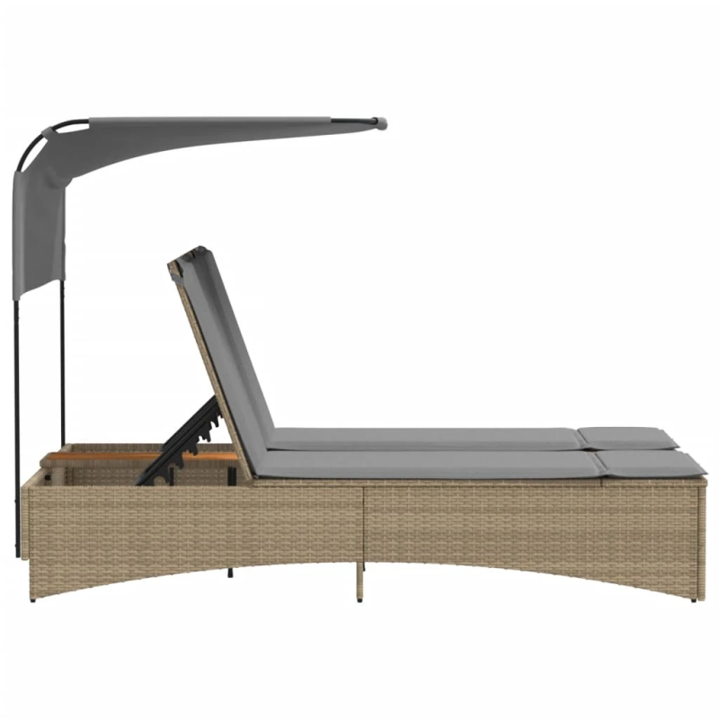 vidaXL divvietīgs sauļošanās krēsls ar jumtiņu, bēša PE rotangpalma