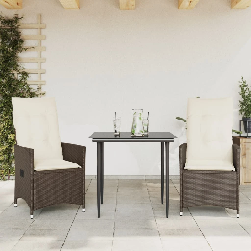 vidaXL dārza krēsli, 2 gab., ar matračiem, PE rotangpalma, brūni