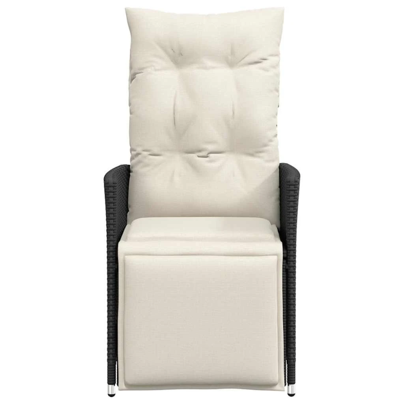 vidaXL atgāžams dārza krēsls ar matračiem, melna PE rotangpalma