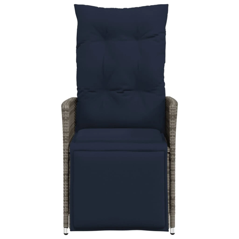 vidaXL atgāžams dārza krēsls ar spilveniem, pelēks polietilēna rotangpalmas pinums