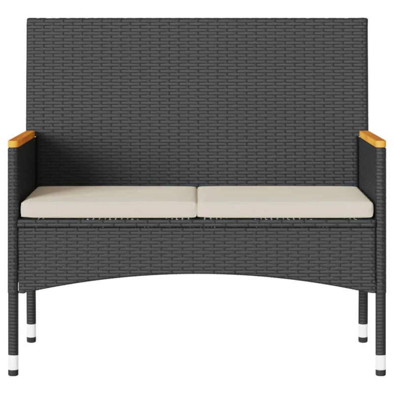 vidaXL divvietīgs dārza sols ar spilveniem, galdu, melns PE