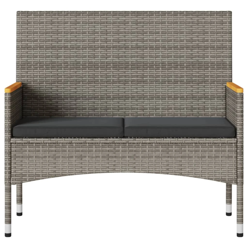 vidaXL divvietīgs dārza sols ar spilveniem, galdu, pelēka PE