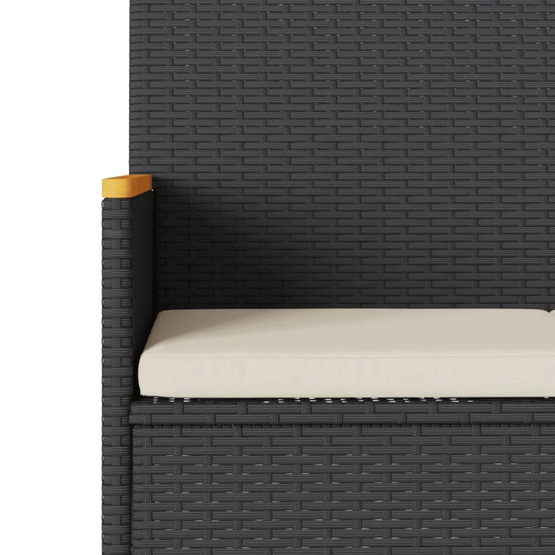 vidaXL trīsvietīgs dārza sols ar matračiem, melna PE rotangpalma