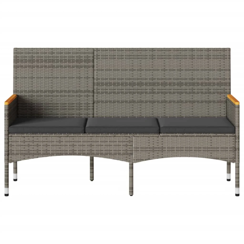 vidaXL trīsvietīgs dārza sols ar matračiem, pelēka PE rotangpalma