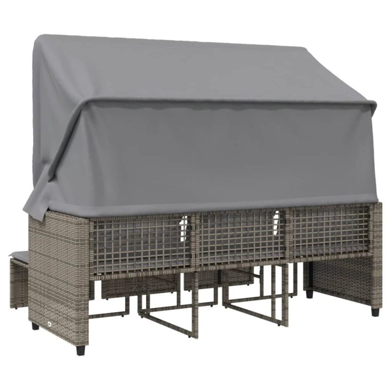 vidaXL trīsvietīgs dārza dīvāns ar jumtiņu un krēsliem, pelēks, PE