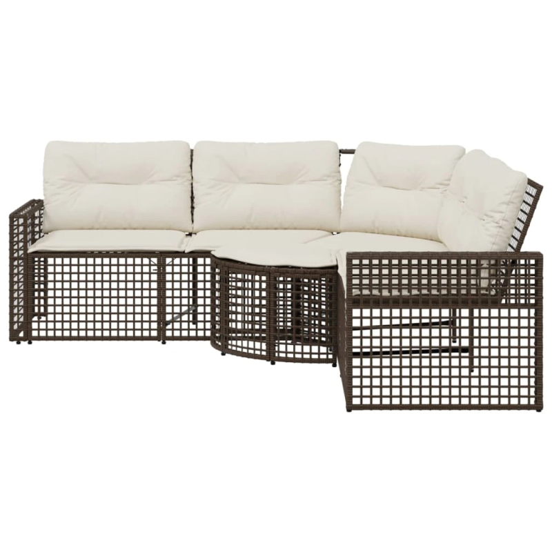 vidaXL dārza dīvāns ar spilveniem un kājsoliņu, brūna PE rotangpalma