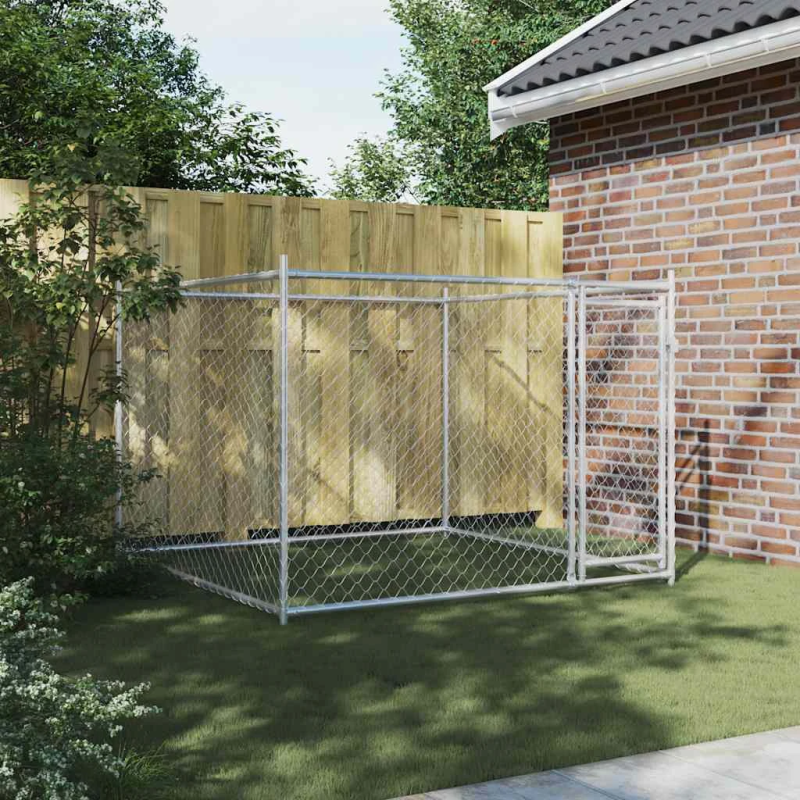 vidaXL suņu būris ar durvīm, pelēks, 2x2x1,5 m, cinkots tērauds