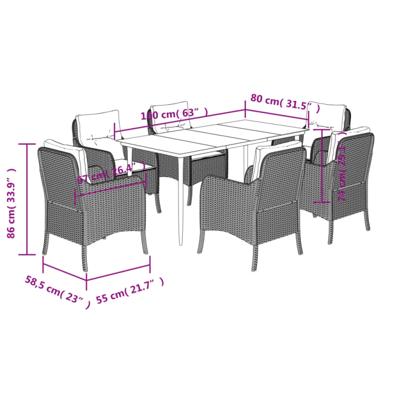 vidaXL 7-daļīgs dārza mēbeļu komplekts ar matračiem, PE rotangpalma