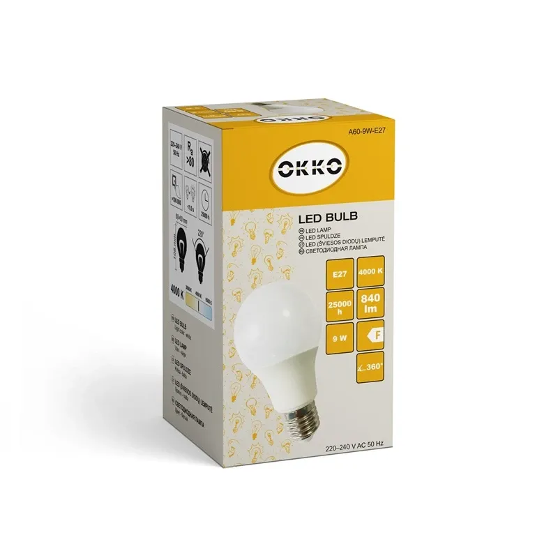 Spuldze Okko LED, A60, 4000 °K, E27, 9 W, 840 lm