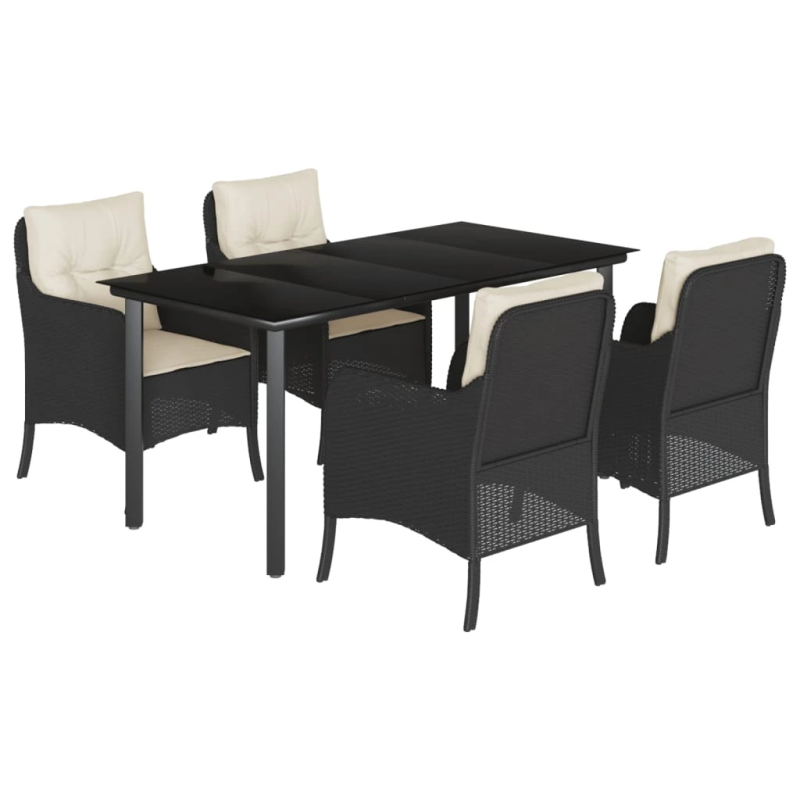 vidaXL 5-daļīgs dārza mēbeļu komplekts, matrači, melna PE rotangpalma