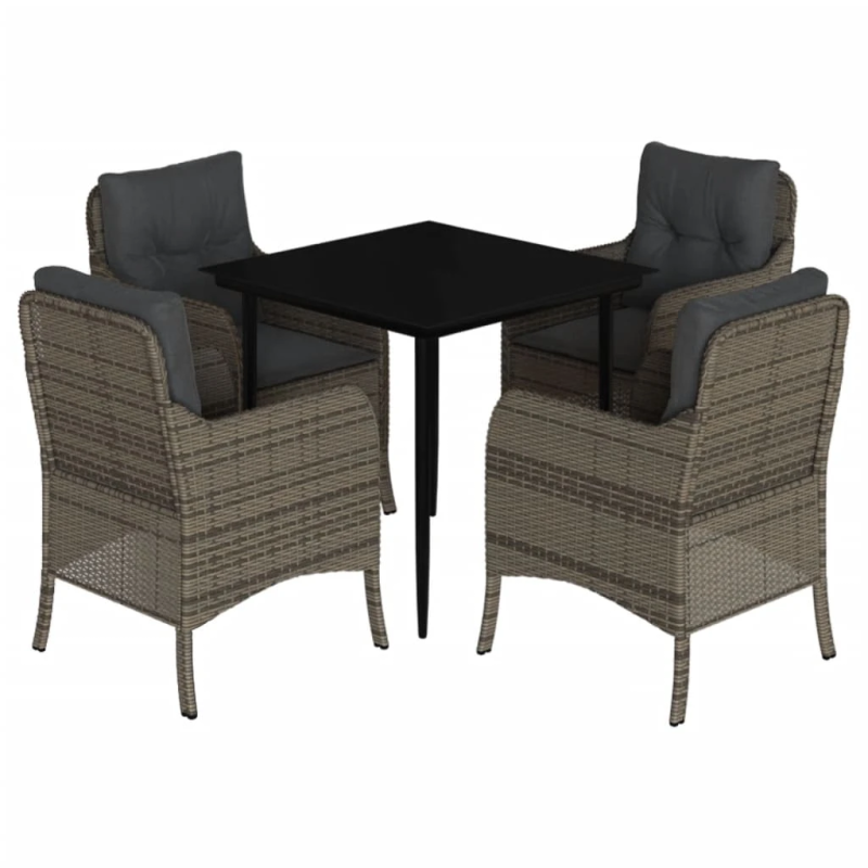 vidaXL 5-daļīgs dārza mēbeļu komplekts, matrači, pelēka PE rotangpalma