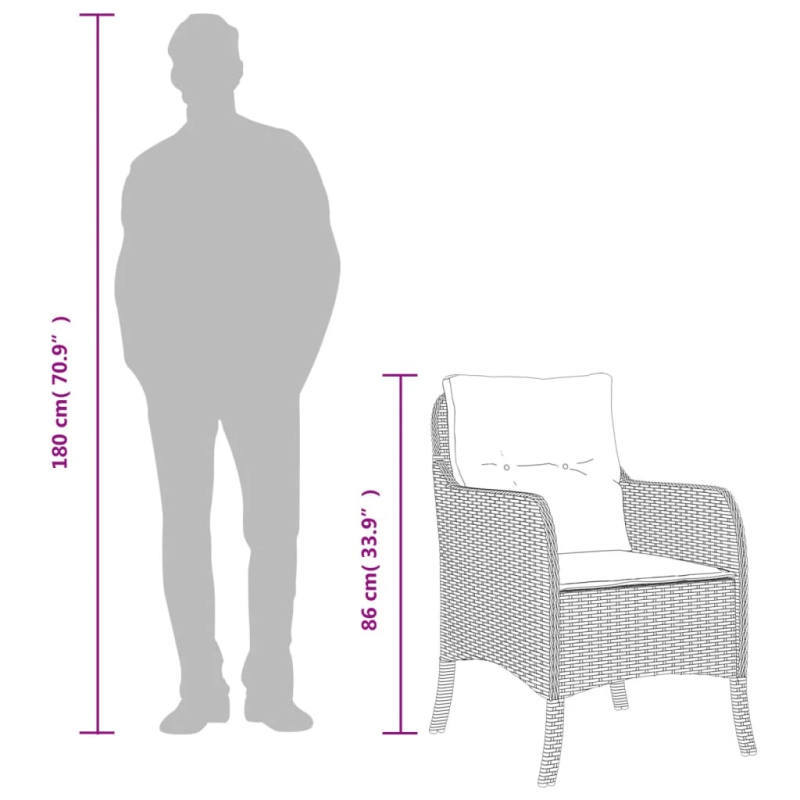 vidaXL 7-daļīgs dārza mēbeļu komplekts, matrači, pelēka PE rotangpalma